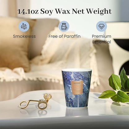 M&SENSE Ocean Breeze Scented Candles for Home, Lead-Free Wick Highly Scented Jar Candles, 14.1 Oz 80 Hours Lasting Burning Candles Gifts for Women, Relaxing Aromatherapy Candle for Stress Relief