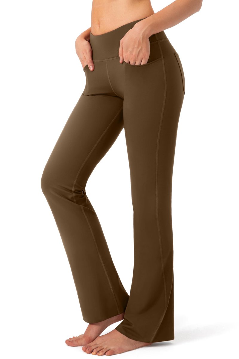 G Gradual Women's Yoga Pants with Pockets Flare Leggings High Waist Yoga Dress Pants Tall Bootcut Casual Work, Coffee, Medium