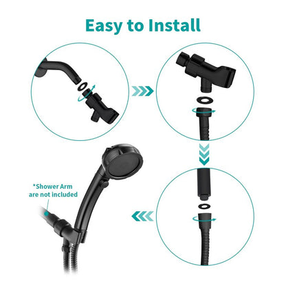 MIAOHUI Modern Handheld Shower Head with On/Off Switch, 3 Spray Settings, Removable Shower Head with Hose, Angle Adjustable Shower Bracket, Teflon Tape, Black