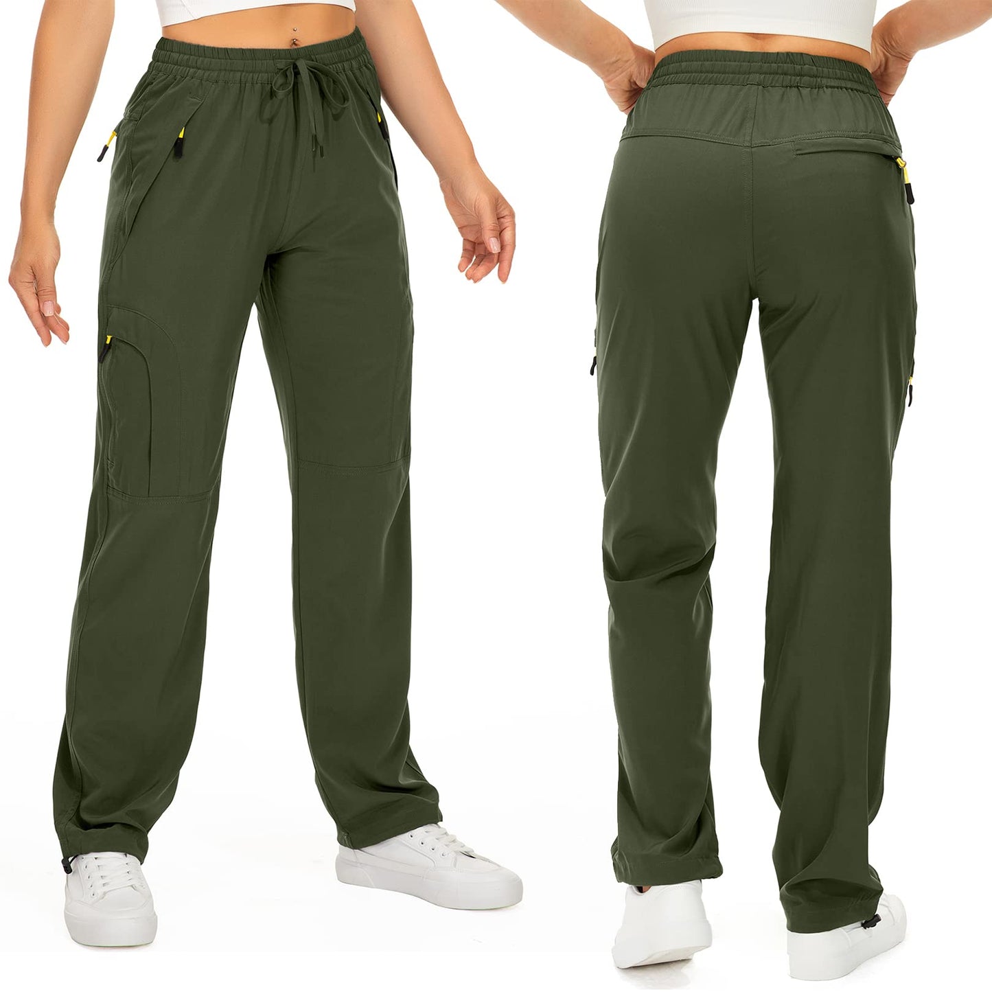 Womens Hiking Pants Quick Dry UPF 50 Lightweight Travel Golf Cargo Safari Pants Zipper Pockets,6608,Army,Petite XX-L