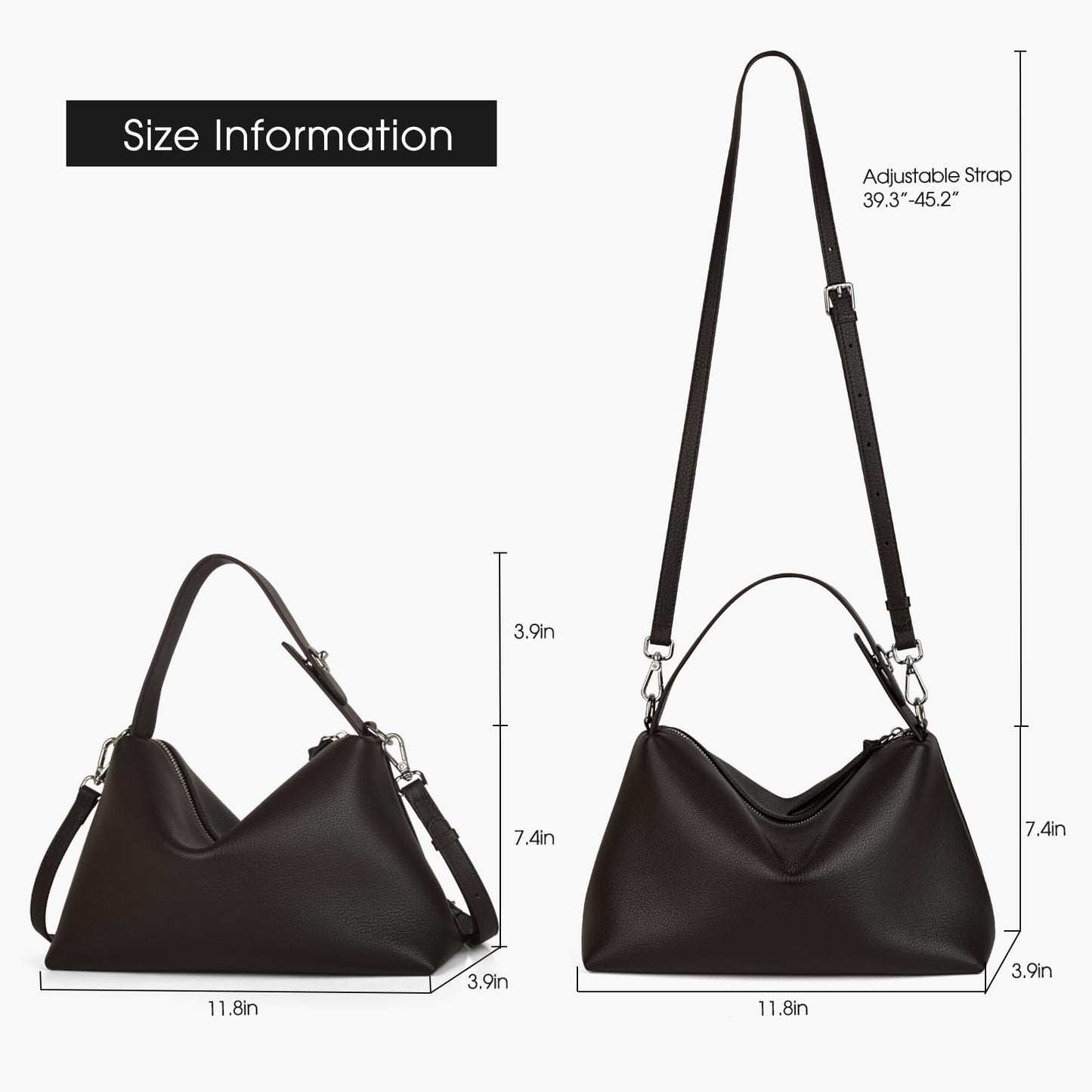 DONNAIN Premium Full-Grained Leather Crossbody Bags for Women, Slouchy Shoulder Bag with Adjustable Strap and Tote Handbag (Coffee, Small)