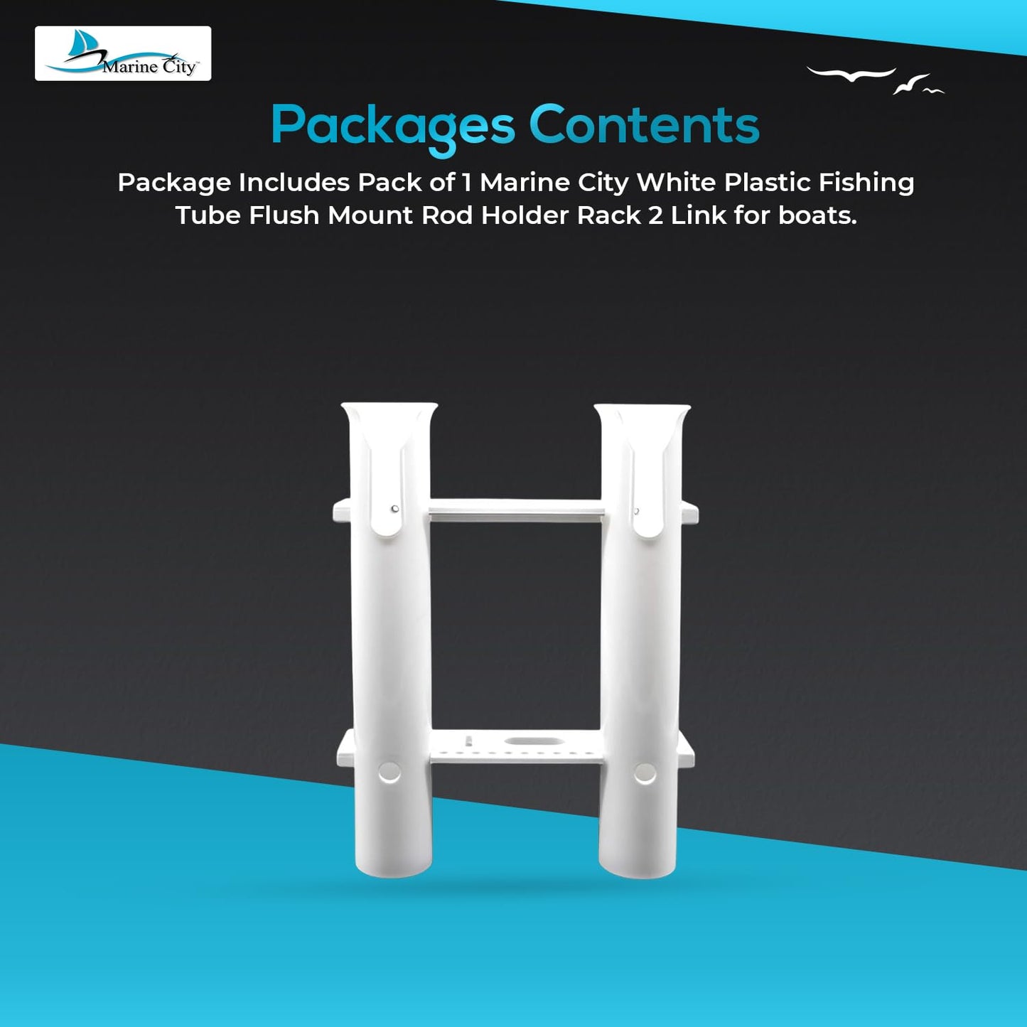 MARINE CITY White Plastic Fishing Tube Flush Mount Rod Holder Rack, 2 Link for Marines, Boats, Ships, Yachts, and Kayaks (Pack of 1)