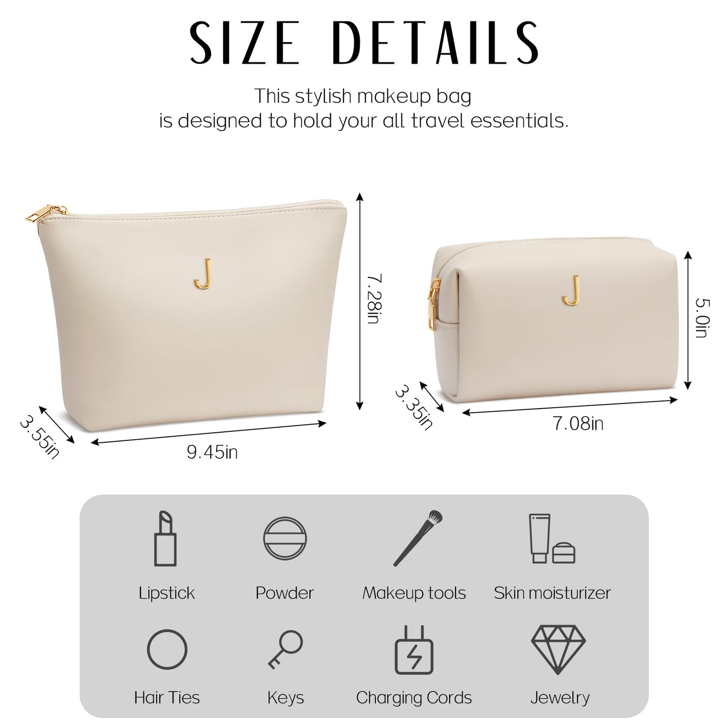 CLOUDWINGS Graduation Gifts | Initial Makeup Bag for Women Personalized Gifts for Bridesmaid Teachers Friend Female College Cosmetic Travel Toiletry Bag(Beige,J)