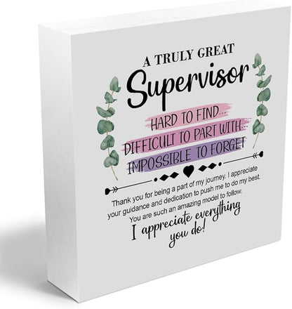 Supervisor Gifts for Women Men Wooden Box Sign Wall Decor Wooden Plaque Sign Boss Gifts Thank You Gifts for Leader Manager Office Living Room Bedroom Home Decor Desk Shelf Table Decor Retirement Gifts