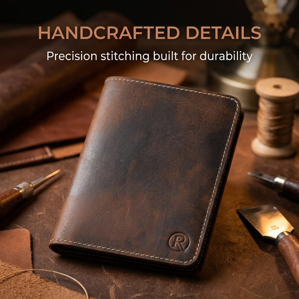 Rustique Leather Passport Holder Collection - Handmade Travel Wallet & Organizer - Full Grain Crazy Horse Leather Covers for Men & Women (Multiple Styles) (Document Organizer - Tobacco & Honey)