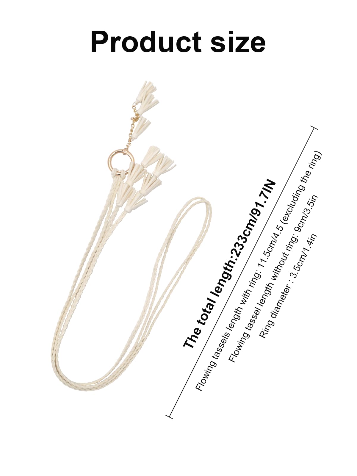TeeYee Women Waist Belt/Rope/Chain PU Leather Braided Boho 3 layer tassels Fringe Tie Belts Multi Colors 286beige