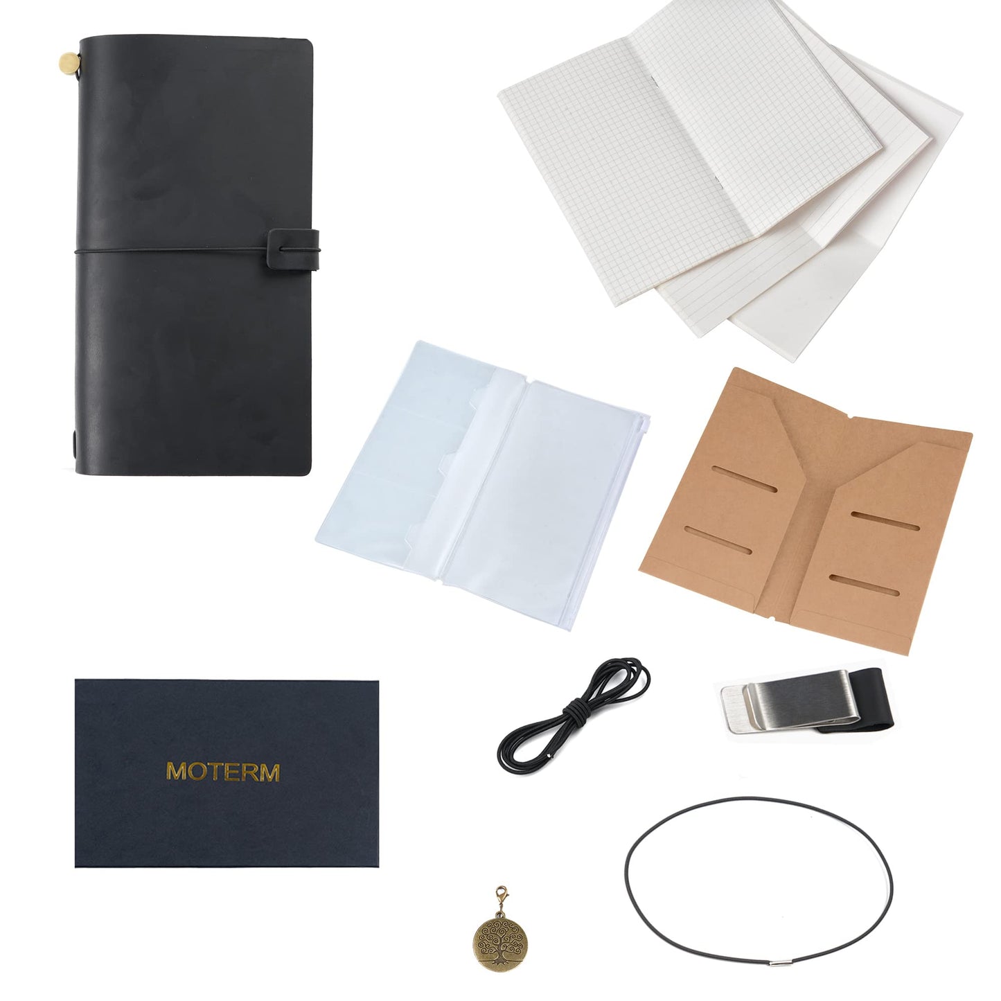 Moterm Travelers Notebook - 8.6'' x 4.9'' Retro Handmade Leather Travel Journal (Standard Sizes, Black)
