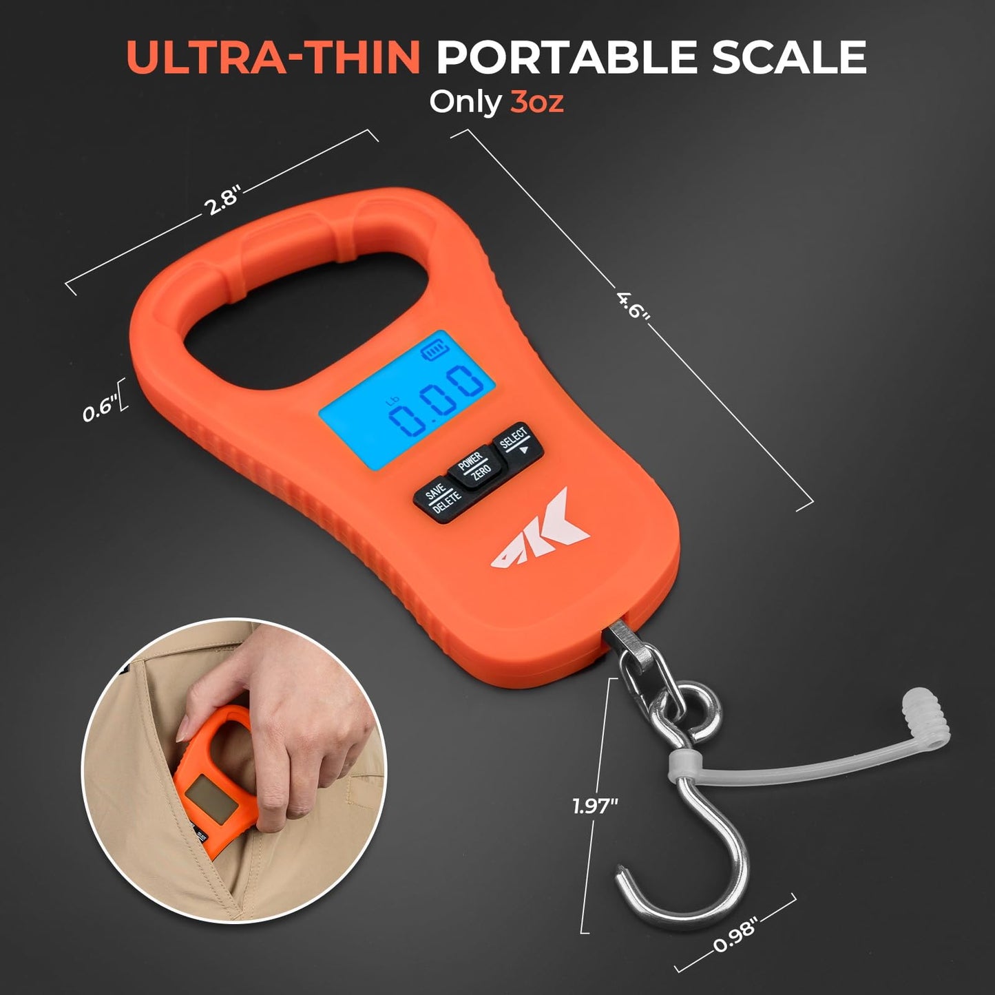 KastKing ToughTide USB Charging Fishing Scale, 65lb Capacity, Ultra-Thin Digital Fish Scale, LCD Display, Ergonomic Handle, Fish Scales Digital Weight, Fishing Accessories for Men