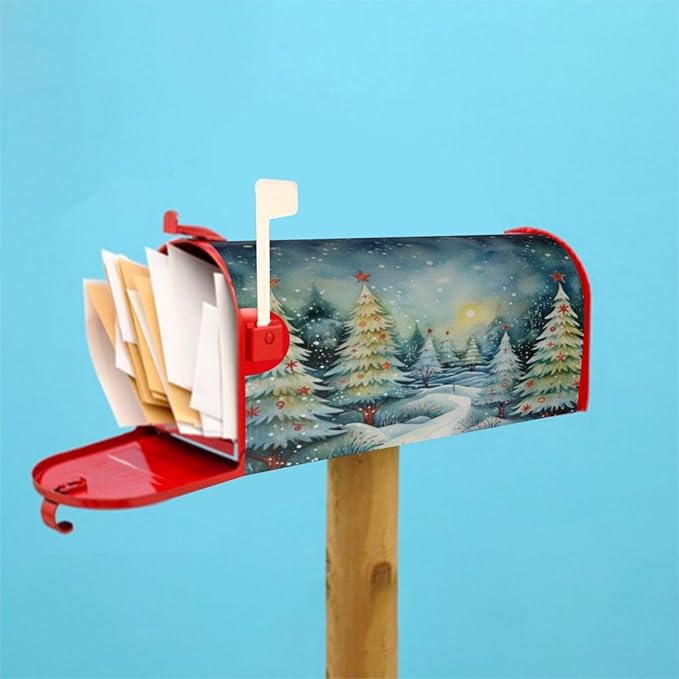 Festive Magnetic Mailbox Cover Christmas Forest Pattern Outdoor Mailbox Protector Holiday Seasonal Decorative Garden Yard Home Large Size 25.5 x 21 Inch