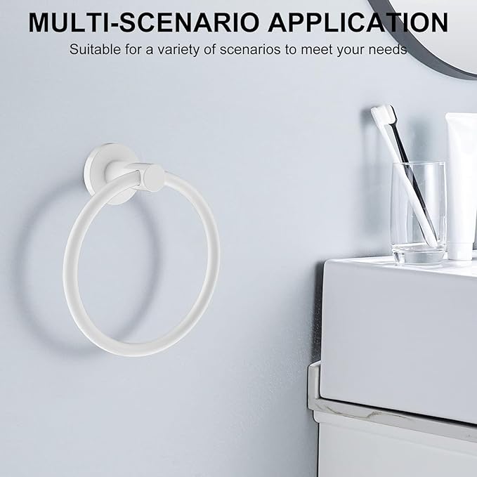 SetSail Towel Holder for Bathroom Wall White Towel Ring Screw-in Hand Towel