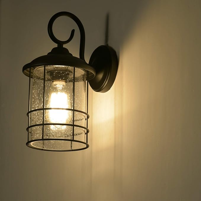 MICSIU Textured Black Exterior Wall Sconce, 12 Inch Outdoor Light Fixture with Clear Seedy Glass, Waterproof Outside Lights for Porch, Entryway, Home, Patio,Garage,Doorway