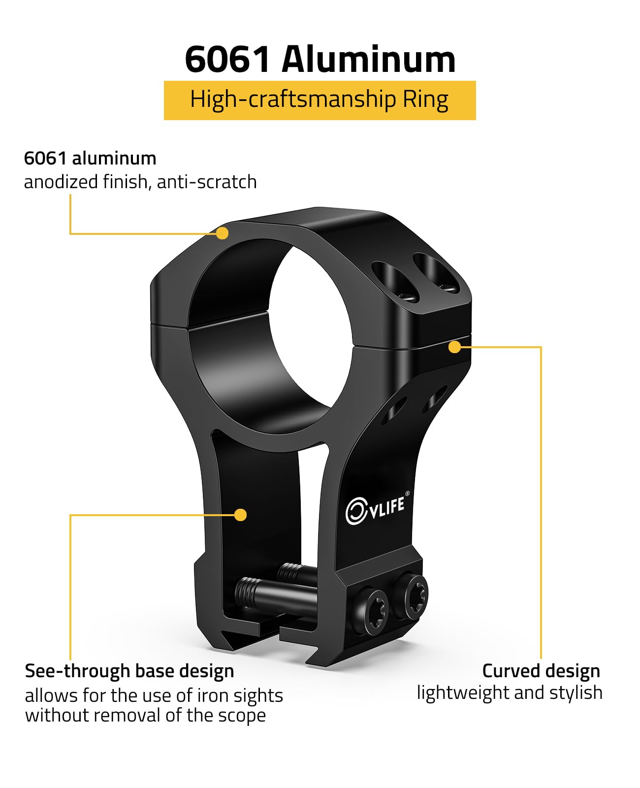 CVLIFE 1 inch Dovetail Scope Rings Mount for 3/8 inch or 11mm Dovetail Rails - High Profile 1" Rifle Scope Mount with See Through Base - 2 Pieces