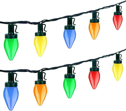 Couah C7 Christmas LED String Lights - 26Ft LED Vintage Multicolor Lights with 50 LED Colorful Bulbs, Outdoor String Lights for Christmas Party Backyard Wedding- Green Wire