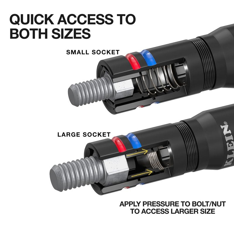 Klein Tools 652QS Quad Socket, 8 Sizes in 2 Sockets, 4-in-1 Color Coded SAE Impact Rated, Deep-Well Heavy-Duty, 1/4-Inch Drive, 6-1/2-Inch Shaft
