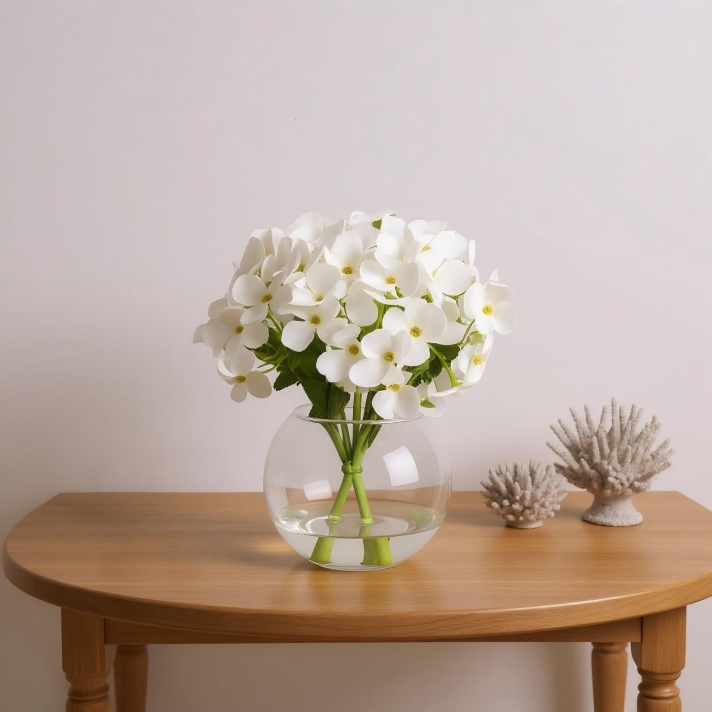 CZWBE 2 Pcs Hydrangea Artificial Flowers - Fake Flowers Real Touch Floral Arrangement with Faux Water in Glass Vase, Home, Bathroom and Office Table Centerpiece Decor（White）