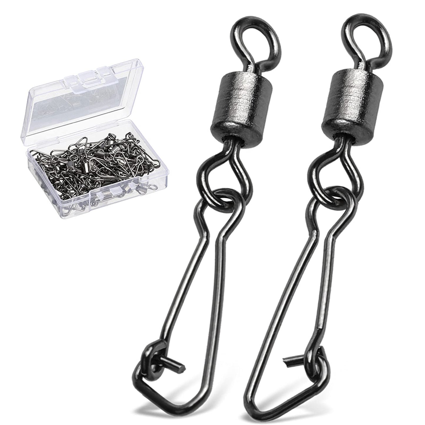 AMYSPORTS Saltwater Rolling Fishing Swivel Tackle High Strength Fishing Snap Barrel Freshwater Trolling Swivel Snaps Lock Lure Connector Accessories, 100pcs, 44lbs