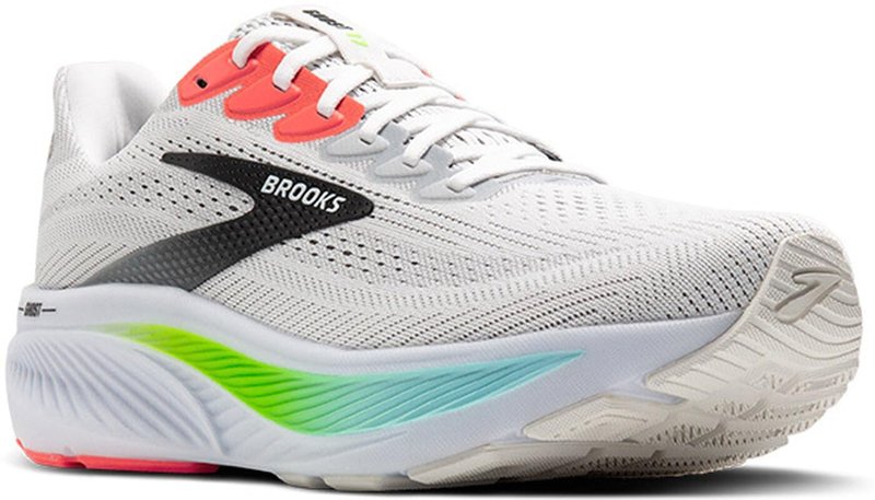 Brooks Men’s Ghost 17 Neutral Running Shoe - White/Pink Clay/Gecko - 7.5 Wide