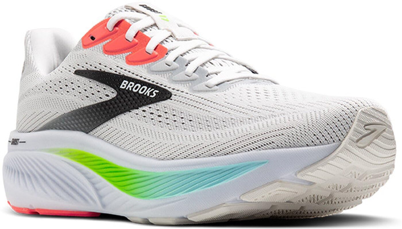 Brooks Men’s Ghost 17 Neutral Running Shoe - White/Pink Clay/Gecko - 10 Medium