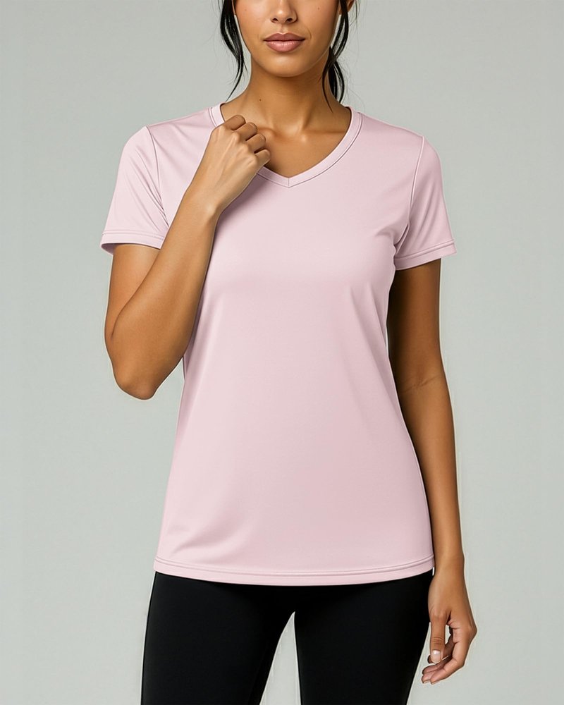 Real Essentials 5 Pack: Women's Dry-Fit Short Sleeve V Neck T Shirt Workout Fitness Yoga Top Tee, Set 6, XXL