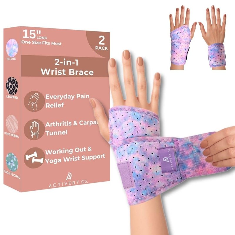 Carpal Tunnel Wrist Brace - Compression Support for Left & Right Hand | 2-Pack, Purple Tie Dye Print