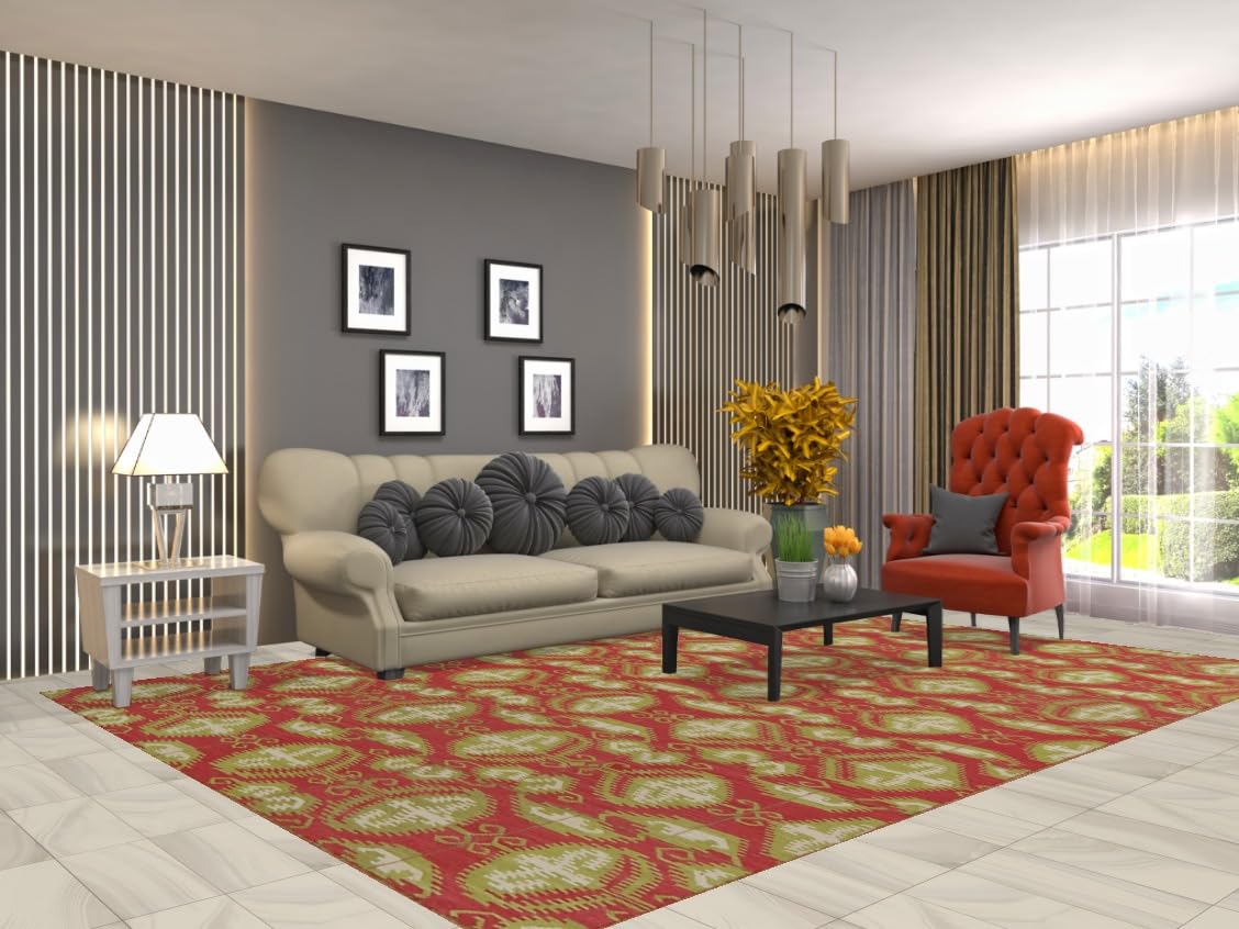 Rug Source Southwestern Style Collection 8x11 Kilim Area Rug, Flatweave/Hand-Woven Pink Geometric/All-Over Rug, Oriental Wool Carpet for Bedroom, Living Room, and Dining Room