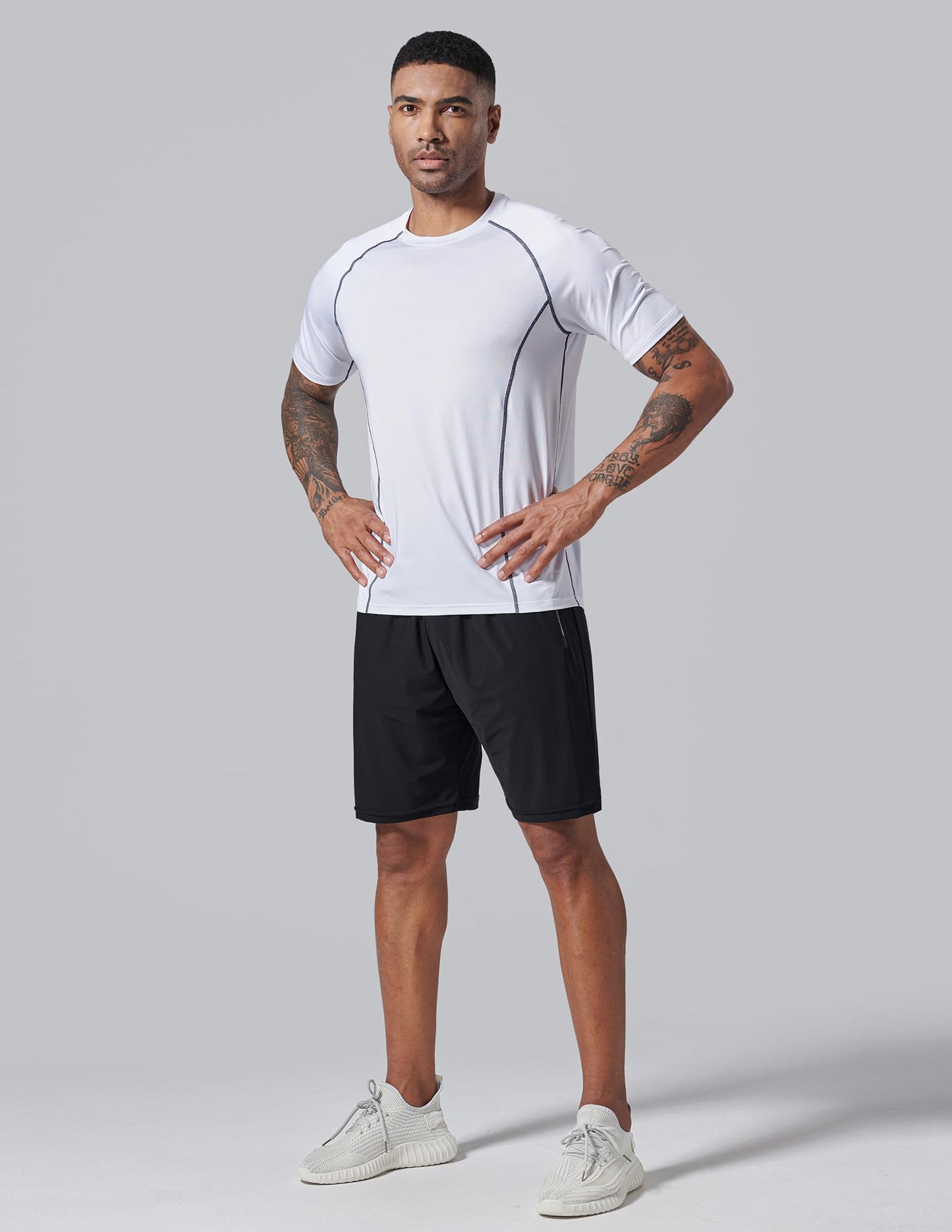 5 Pack Men’s Active Quick Dry Crew Neck T Shirts | Athletic Running Gym Workout Short Sleeve Tee Tops Bulk (Set 14, 5X-Large) White