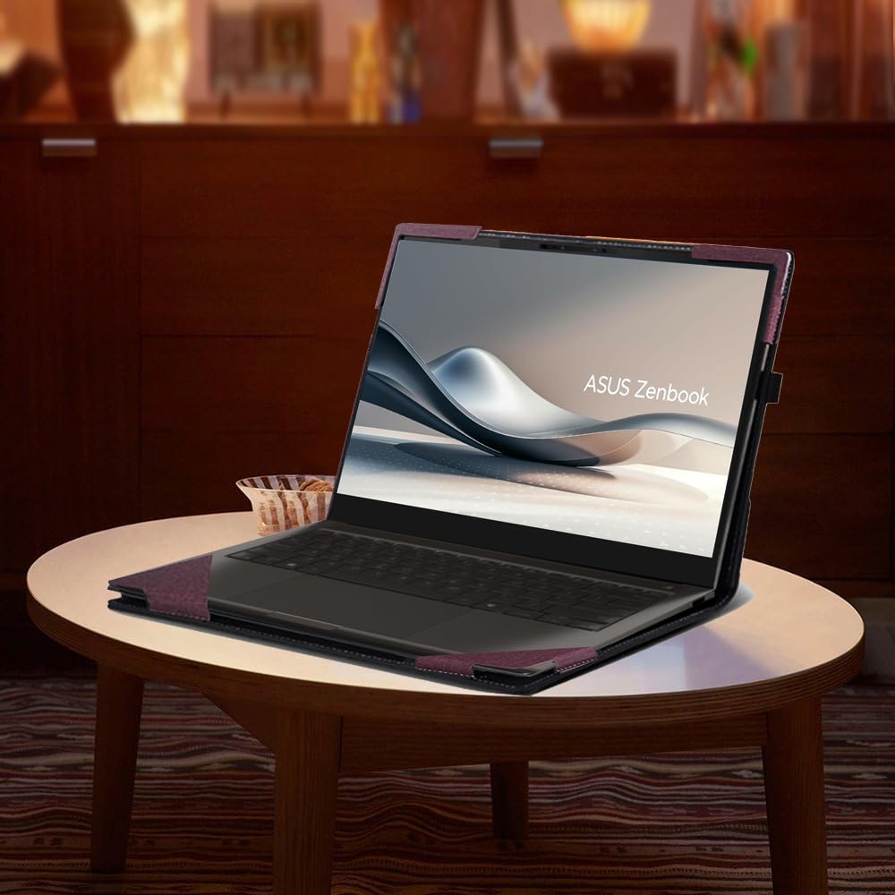 Laptop Case for ASUS Zenbook S 14 (UX5406 UX5406SA) | Zenbook A14 UX3407 UX3407QA UX3407RA14 PU Leather Protective Bag Detachable Shell (Wine red)