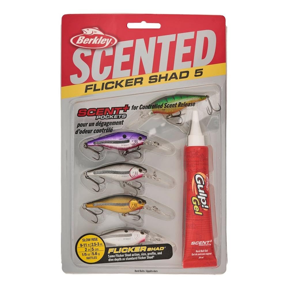 Berkley Scented Flicker Shad Baitfish 5 Pack Fishing Lure, Assorted, 5/16 oz, 2.75in | 7 cm, Size, Profile and Dive Depth Imitates Real Shad, Equipped with Fusion19 Hook