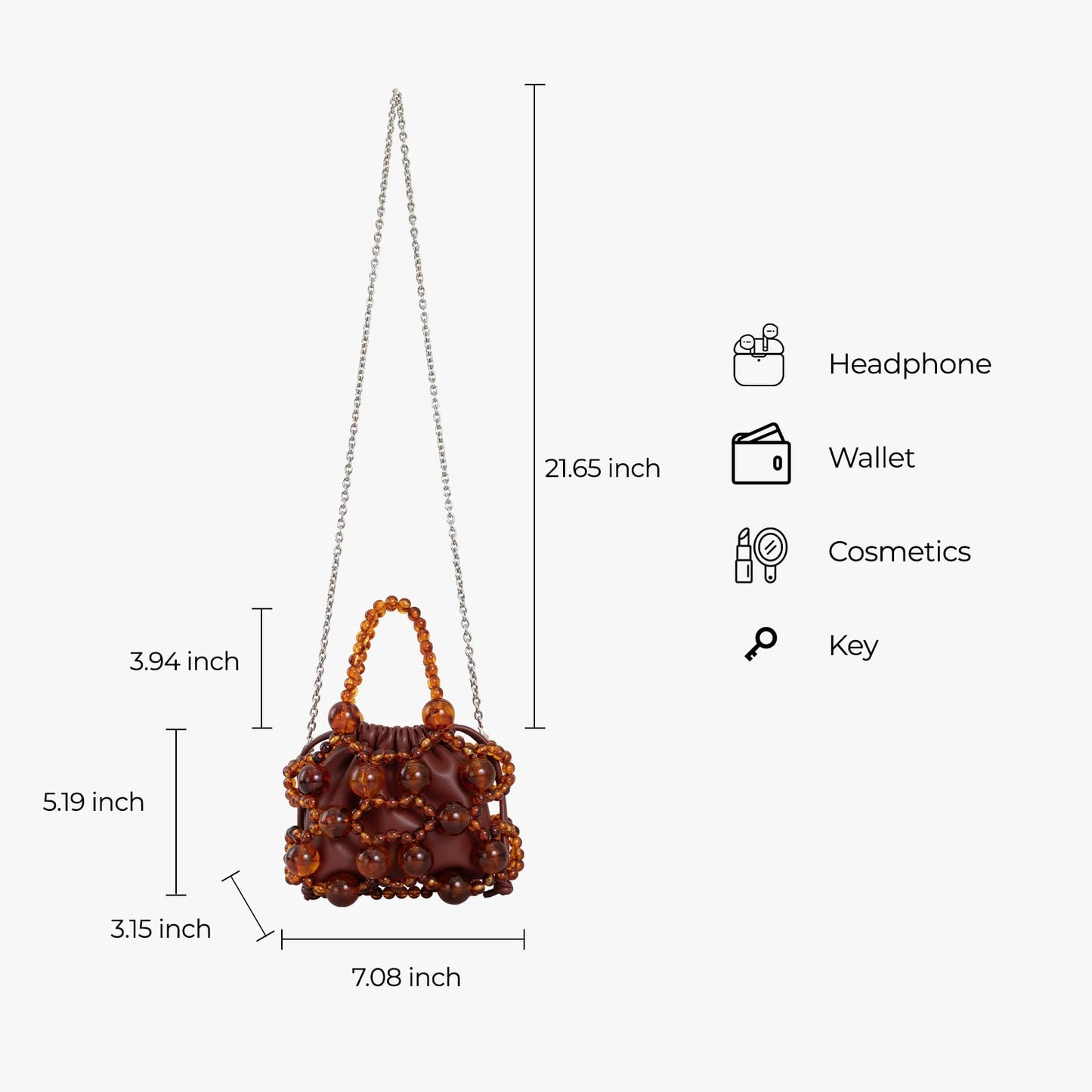 frrbuu Women's brown leather shoulder bag with amber bead decoration, Bohemian women's crossbody bag, cute little handbag (brown)