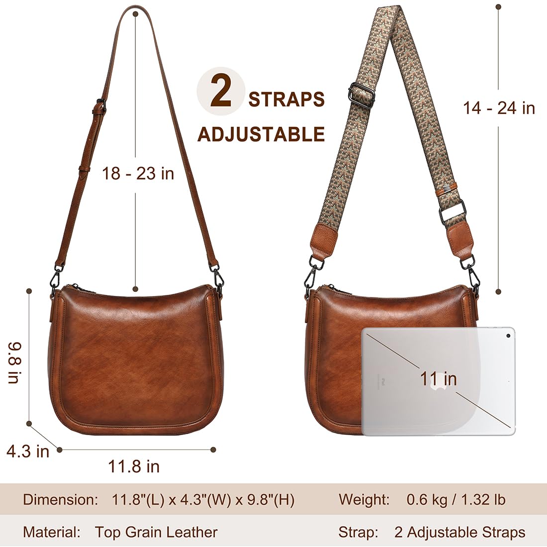 COOLCY Real Leather Crossbody Bags for Women Handbags Ladies Hobo Shoulder Purse Vintage Satchel Cross Body bag with 2 straps