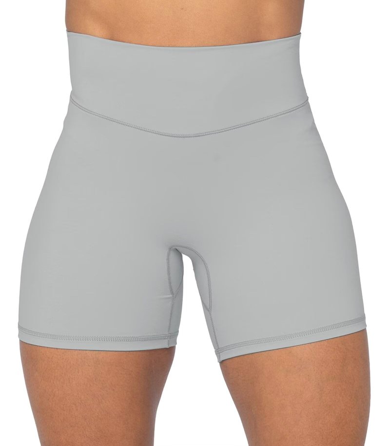 Sunzel No Front Seam High Waist Biker Shorts for Women, Squat Proof Yoga Workout Gym Bike Shorts 5" Inseam Grey Large