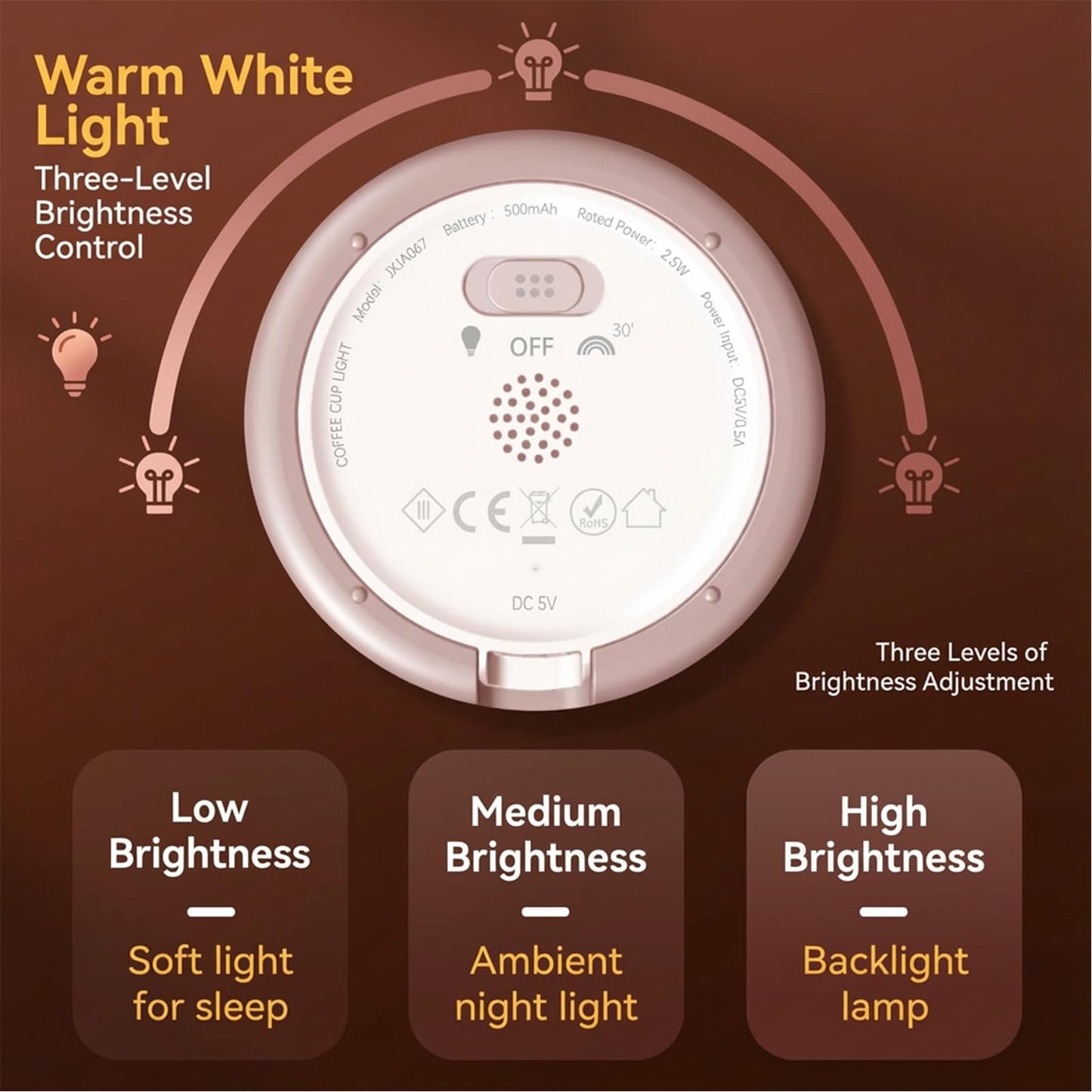 Yesinaly Coffee Cup Night Light - 7 Color Changing Dimmable Warm Light, Touch Control Bedside Lamp with Timer, Rechargeable Portable Mood Light for Nursery, Bedroom, Gift