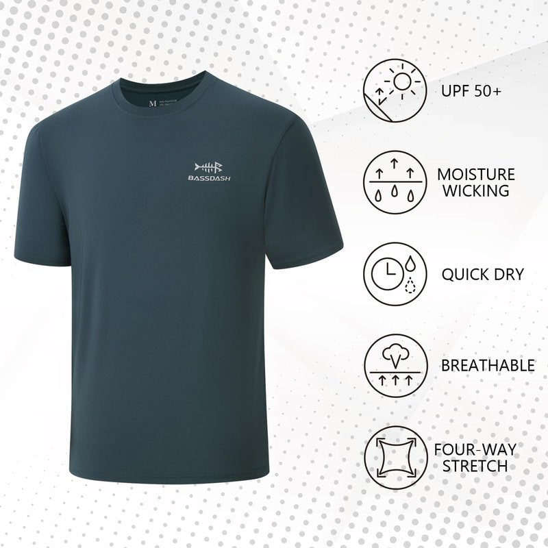 BASSDASH Men’s UPF 50+ Short Sleeve Fishing Shirts Performance Cooling UV Sun Protection Hiking T-Shirts Slate Blue