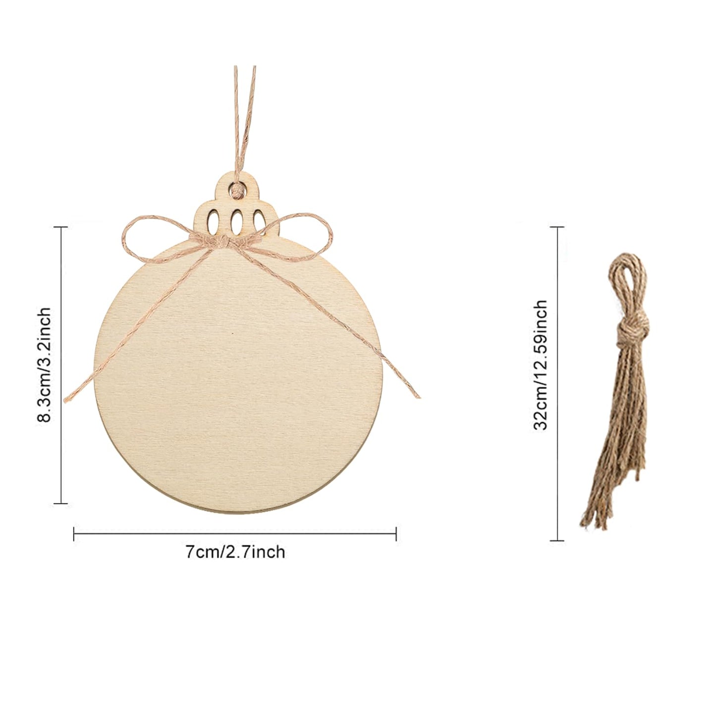 Artmag 100pcs Christmas Unfinished Wood Wooden DIY Hanging Ornaments Blank Round Wood Discs for Crafts Centerpieces Holiday Christmas Hanging Decor Decorations