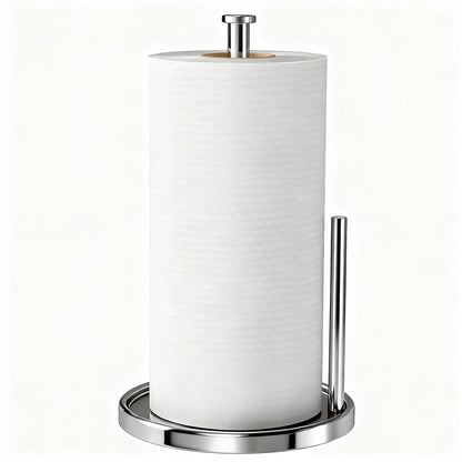 Paper Towel Holder Countertop, Standing Paper Roll Holder with Anti Slip Weighted Base, Stainless Steel Freestanding Paper Towel Holder for Kitchen, Chrome