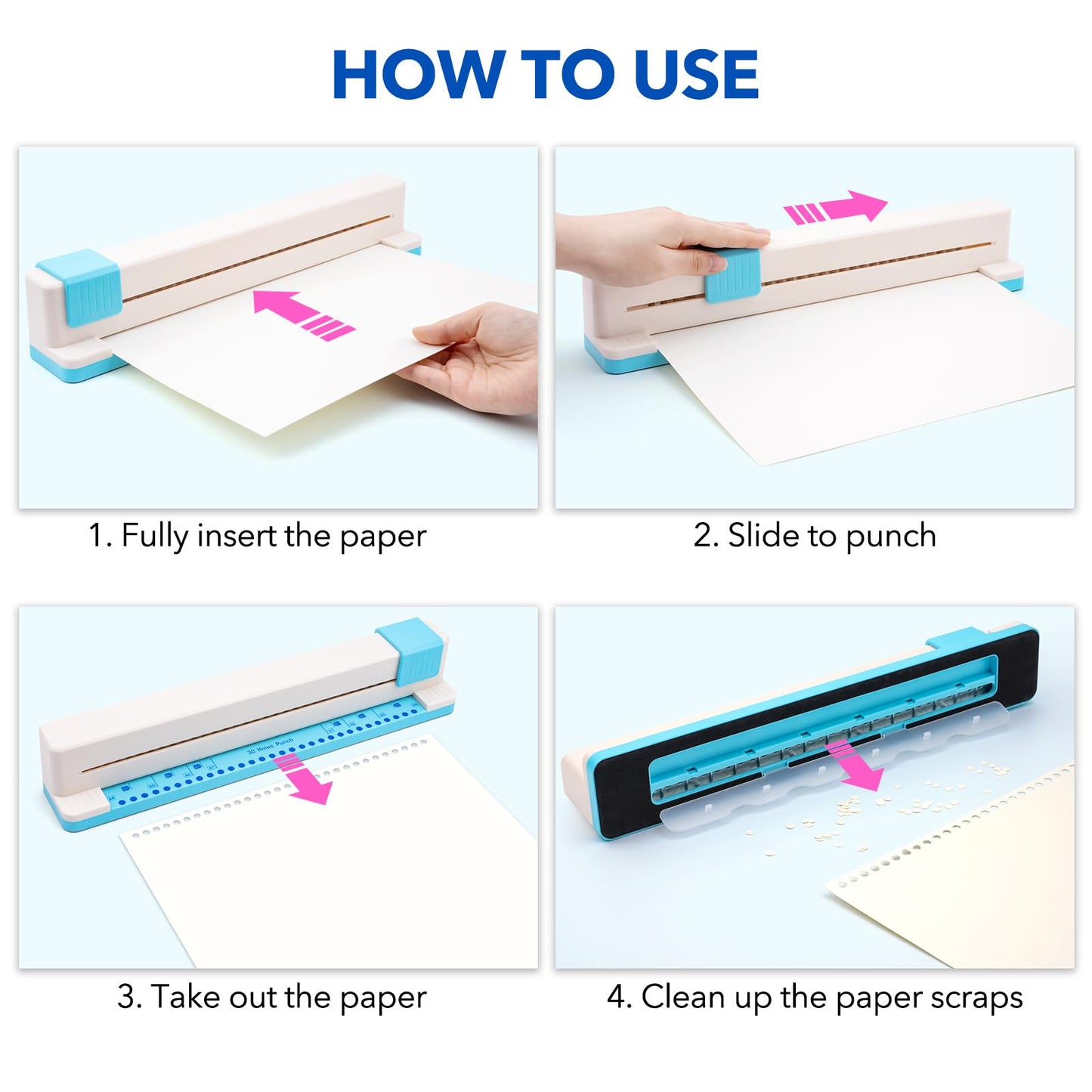 30 Hole Paper Punch, Binding Machine for Planner, A4 A5 A6 A7 B5 B6 B7 Book Binder Notebooks Loose Leaf Paper Punch Machine, Portable Adjustable Hole Puncher, 5-Sheet Capacity, for School, Office