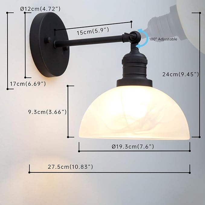 1-Light Vintage Wall Sconce Light with Milk White Glass Shade, Rustic Indoor Wall Mounted Lamp for Bedroom Vanity Bathroom Living Room Over Kitchen Sink