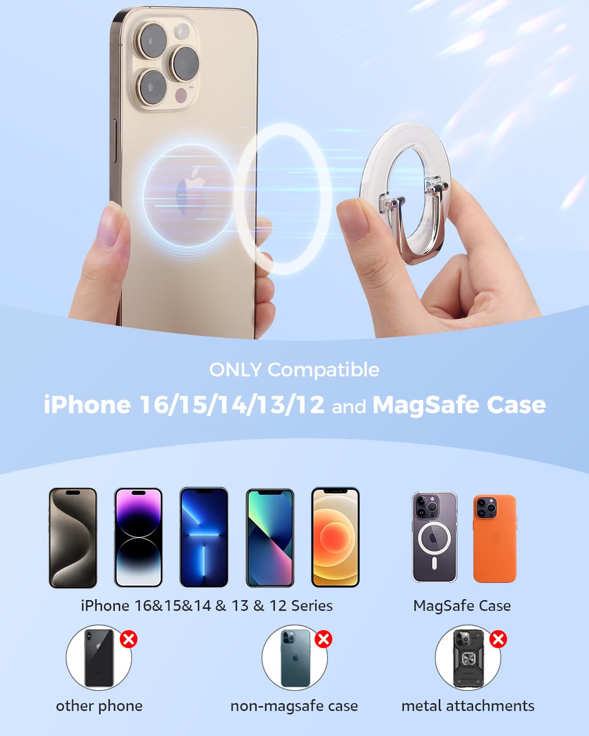 SUPERONE for MagSafe Phone Grip, Adjustable Magnetic Phone Ring Holder Removable Finger Phone Ring Kickstand Compatible with MagSafe Accessories Only for iPhone 17 & 16 & 15 & 14 & 13 & 12 Series