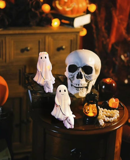 Display Statue Nightlight Ghost Walking Dog, Warm Lighted Indoor Figurine Lamps, Halloween Decors Spooky Dog Light, Cute Decorations for Party, Home, Bedroom, Shelf, Table Centerpiece (Girl)