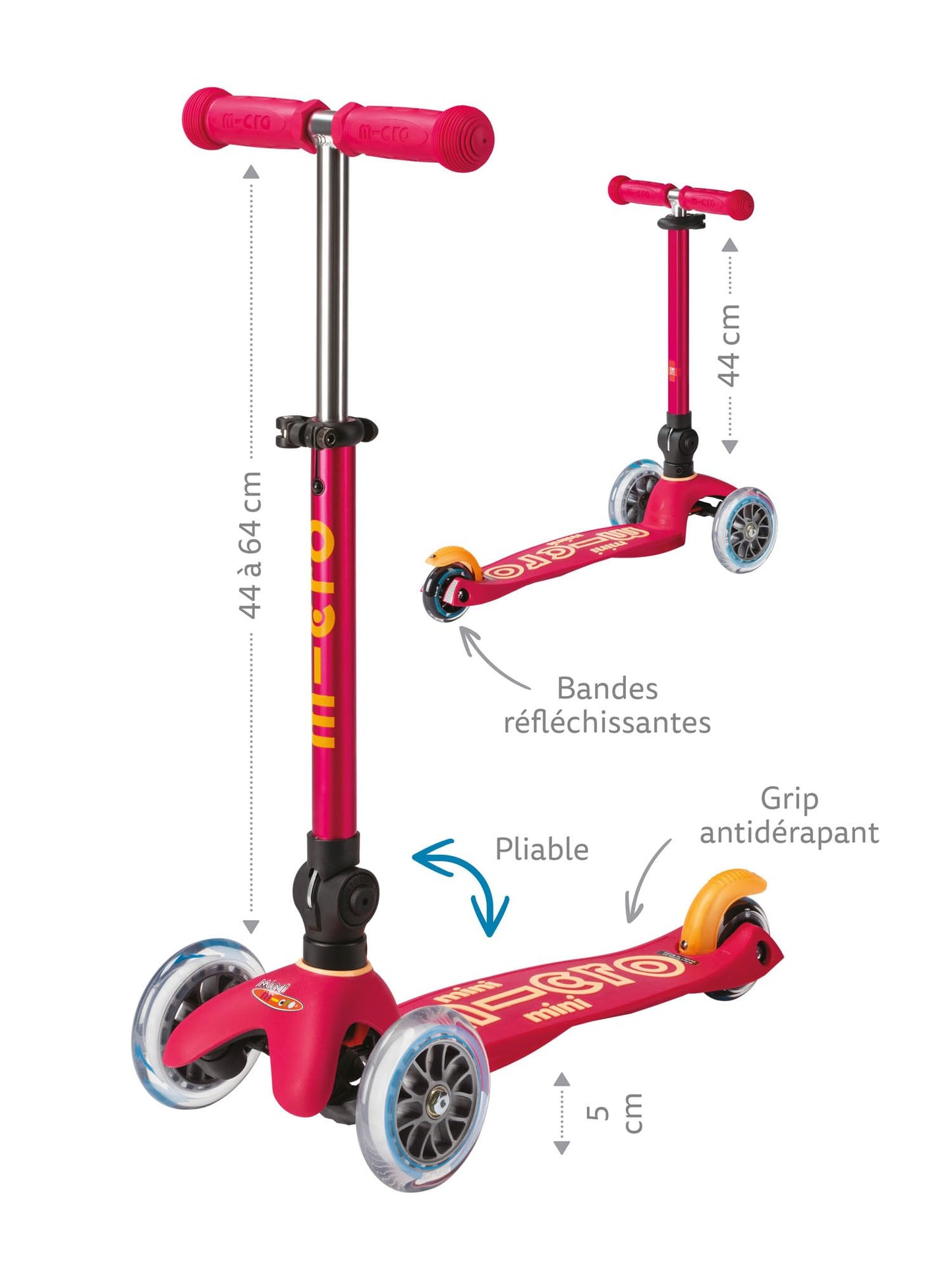 Micro Kickboard | Mini Foldable LED Kids Scooter for Ages 2-5 | Children up to 110 lbs | 3 Wheel Lean-to-Steer | Adjustable T Bar | Smooth Ride, Motion-Activated PU LED Wheels | Swiss Design
