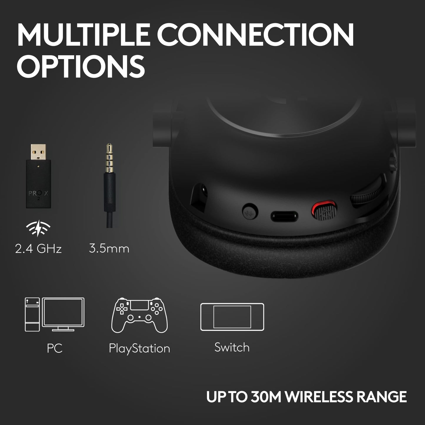 Logitech G PRO X 2 Lightspeed Wireless Gaming Headset: Wireless Gaming Headphones with Mic, 50mm Graphene Drivers, 2.02.0—7.1 Surround, Bluetooth/USB/3.5mm Aux, for PS4/PS5/PC/Nintendo Switch - Black