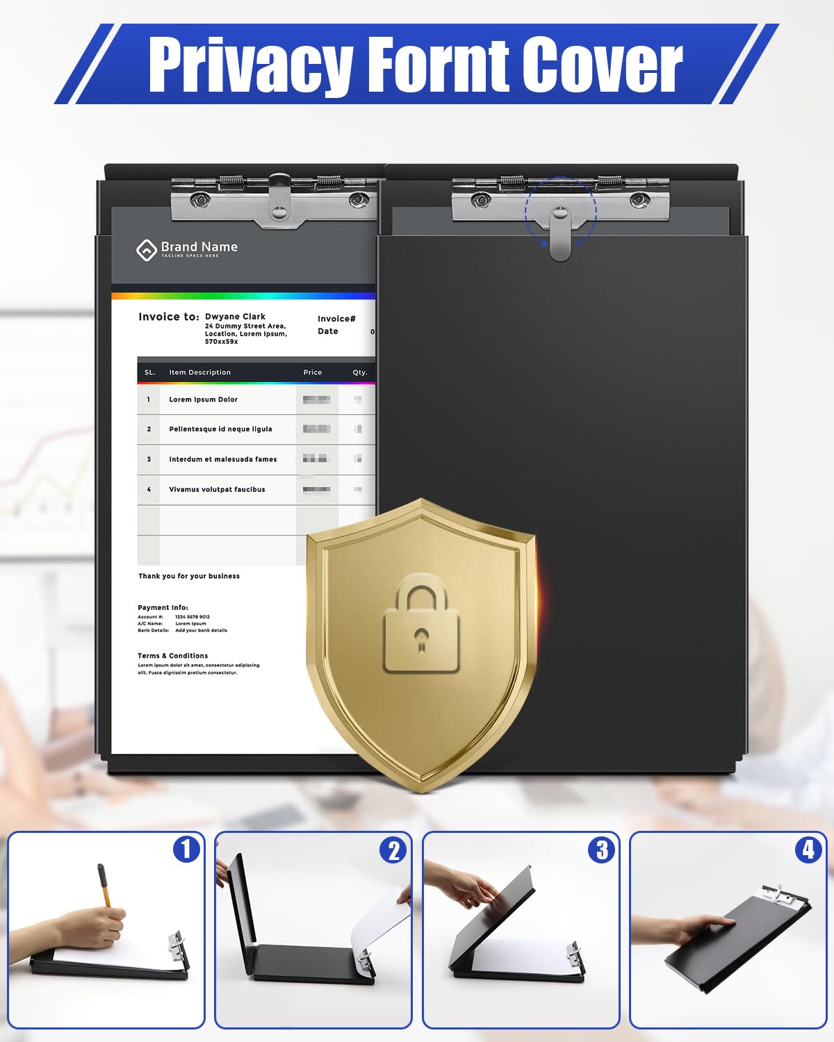 A5 Metal Clipboard with Storage - Memo Size Heavy Duty Recycled Aluminum Clipboard, Binder Form with Privacy Cover, 6x9 Inch Paper Holder for Police, Nurses, Students, and Office Use - Frosted Black