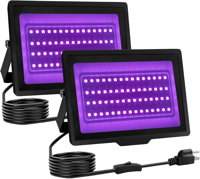 2 Pack 40W LED Black Light IP66 Waterproof,Blacklight with Plug and Switch,Flood Light for Glow Party,Halloween Decoration, Body Paint, Fluorescent Poster, Stage Lighting,Neon Glow,5.25Ft Cord