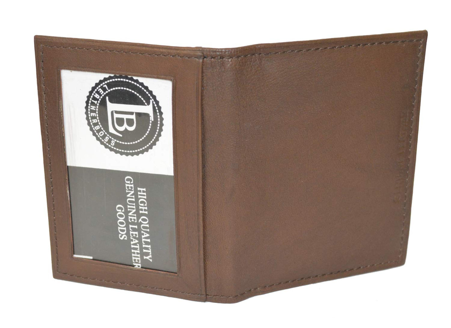 Slim Thin Leather Credit Card Triple ID Window Mini Wallet Bifold Driver License Safe (Brown)
