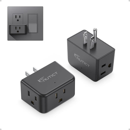 NUTICT Multi Plug Outlet Extender 2 Pack, Small Wall Plug Extender, Black