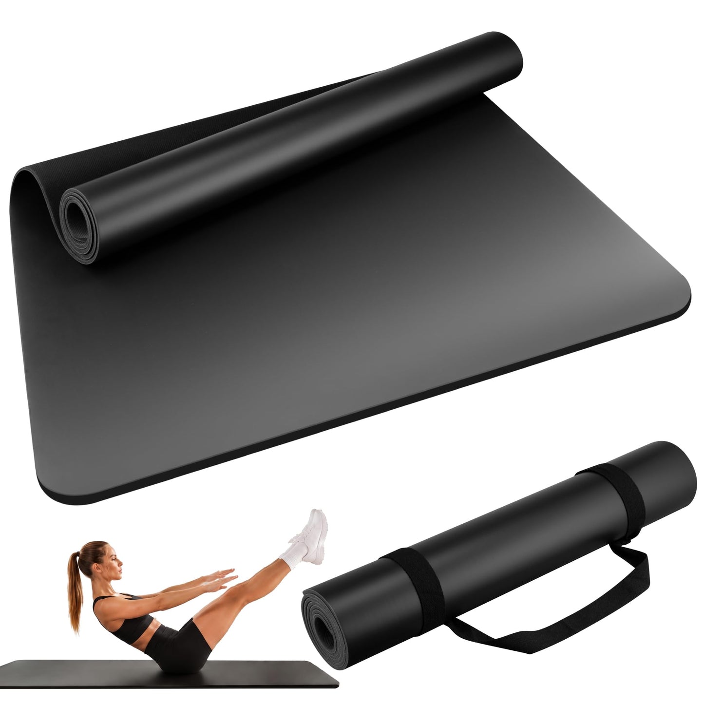Wimwum Professional PU & Natural Rubber Yoga Mat – Non Slip 5mm Thick Workout Mats for Women & Men, 72"x27" Wide Exercise Pad for Hot Yoga, Pilates, HIIT & Home Gym – Strap Included,Black