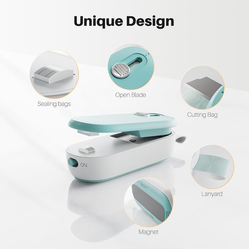 Mini Bag Sealer - 2 in 1 Heat Seal and Cutter for Snacks & Food Storage | Portable Handheld Design