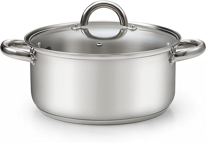 Cook N Home Basics 5.5 Quart Stainless Steel Stock Pot with Lid, Cooking Pot for Pasta, Soup, Sturdy Handle, Stockpot with Even Heating, Oven & Dishwasher Safe, Cookware for Canning, Boiling, Simmer
