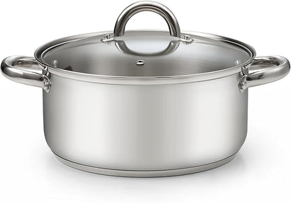 Cook N Home Basics 5.5 Quart Stainless Steel Stock Pot with Lid, Cooking Pot for Pasta, Soup, Sturdy Handle, Stockpot with Even Heating, Oven & Dishwasher Safe, Cookware for Canning, Boiling, Simmer