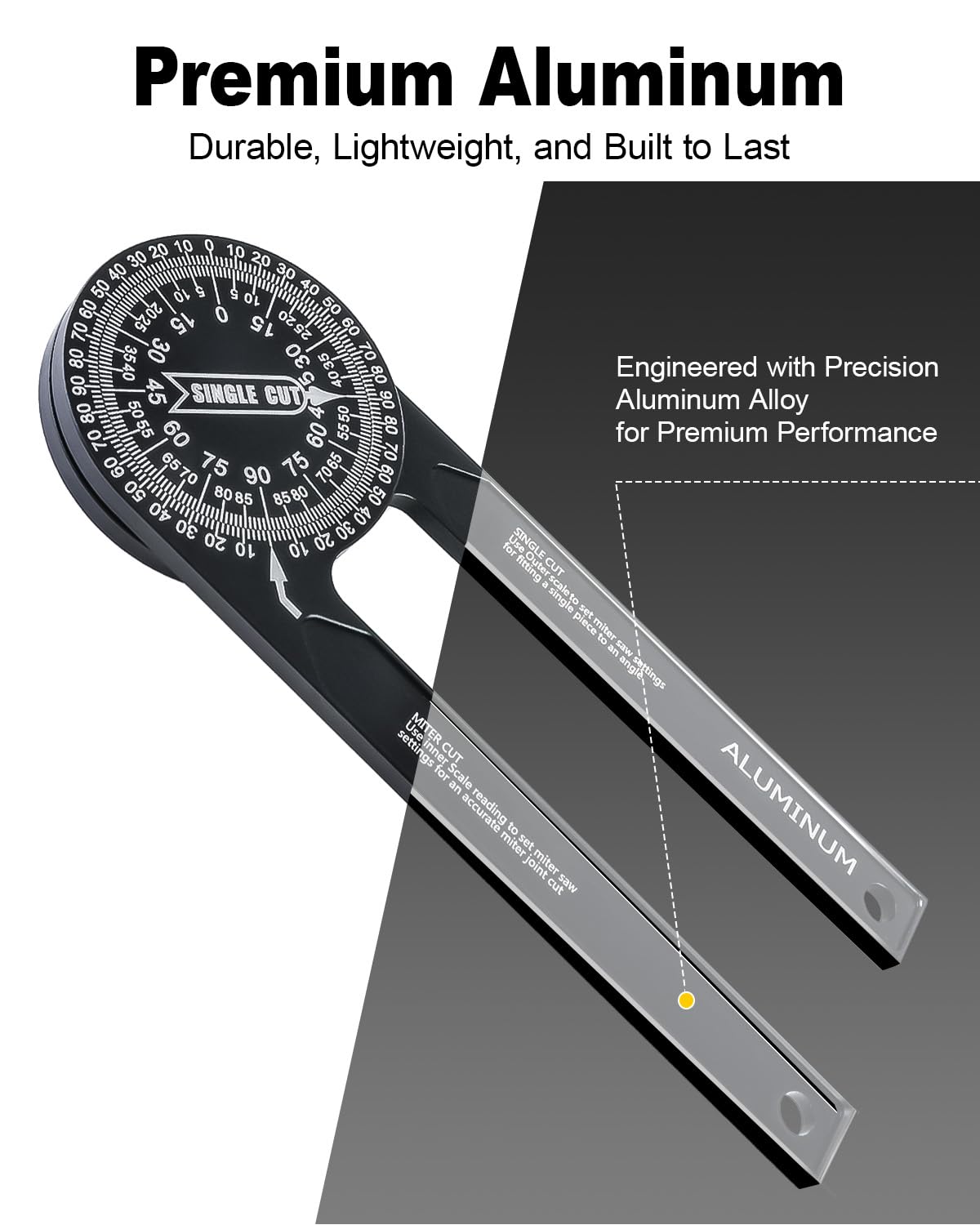 Anyongora 7.2" Miter Saw Protractor Angle Finder, CNC Aluminum Miter Gauge with Laser Engraved Scales, Precision Tool for Carpentry, Crown Molding & Construction, 5.3oz Ultra-Lightweight Portable